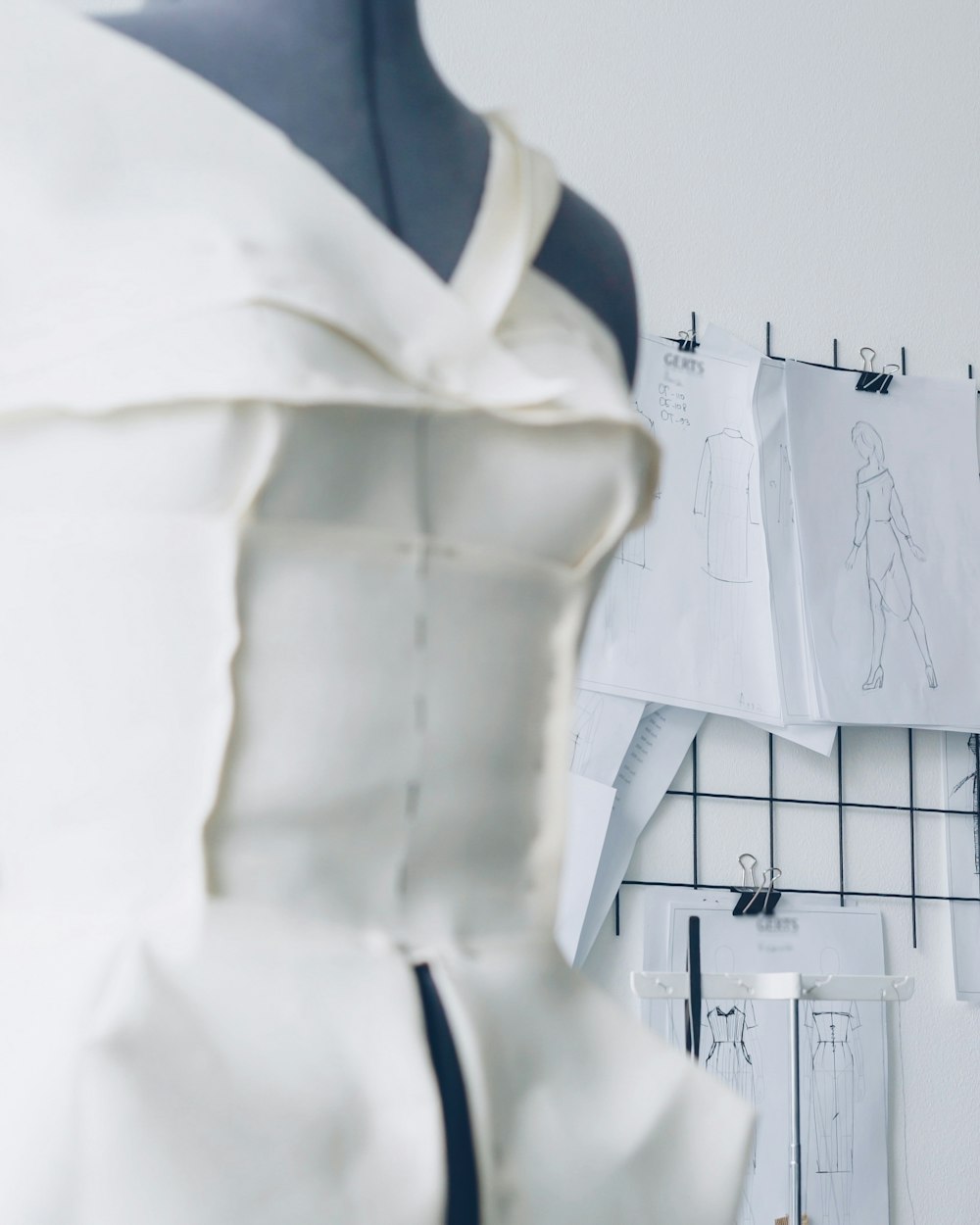 A garment being worked on at the dress form